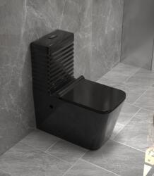  Set vas WC cu capac slim, montare pe podea, rimless, evacuare laterala, Negru lucios , 64 x 36 x 80 cm T2079B (C1291)