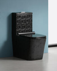  Set vas WC cu capac slim, montare pe podea, rimless, evacuare laterala, glazura neagra artizanala , 64 x 36 x 80 cm T2073CR5 (C1279)