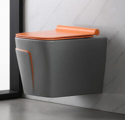  Vas wc suspendat si capac, rimless, ceramica sanitara, gri mat portocaliu, 52 x 36 x 36 cm T3130GO (C1308)