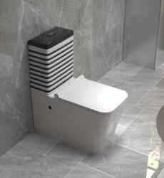  Set vas wc cu capac slim, montare pe podea, rimless, evacuare laterala, alb negru 64 x 36 x 80 T2079WB (C1303)