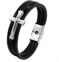 BeSpecial Bratara neagra din piele naturala cu cruce inox (BIGP0156_19)