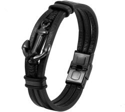 BeSpecial Bratara neagra din piele naturala cu ancora si inchizatoare din inox negru (BIGP0179_19)