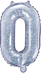 PartyDeco Balon din folie Mini - Cifra 0 holografică 35cm