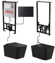 Anahita Construction Set complet vas WC si bideu Recall Anahita, negru mat, rimless, capac WC soft close, cadru bideu A105/1120, rezervor incastrat AM101/1120, clapeta M578 (alcaLX1907MBBID1067MB)