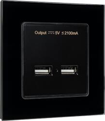 ELMARK ДВОЕН usb КОНТАКТ СТЪКЛЕНА РАМКА ЧЕРЕН (195028/bl)