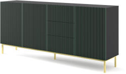 BIM Furniture Комод Ravenna F 200 3D3S боядисан фрезован MDF, черен мат/тъмнозелено/злато (RAVENNACBMDARKGRGF)