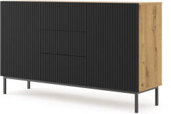 BIM Furniture Комод Ravenna B 150 2D3S фрезован фолиран MDF, дъб артисан/черно (RAVENNACABOAKBMBLF)