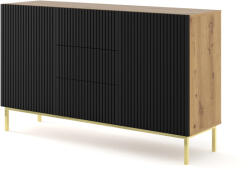BIM Furniture Комод Ravenna B 150 2D3S фрезован фолиран MDF, дъб артисан/черен мат/злато (RAVENNACABOAKBMGF)