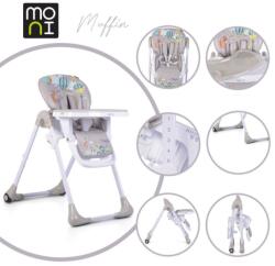 Moni Muffin multifunkciós etetőszék mintás, 2 kerékkel szürke