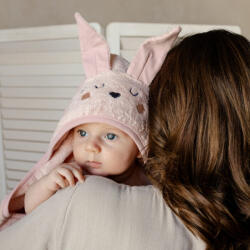 ColorStories Pamut kapucnis fürdőlepedő 70x125 cm - nyuszi - rózsaszín (982827)