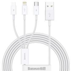Baseus töltőkábel 3in1 (USB - lightning/microUSB/Type-C, gyorstöltő, 150cm) FEHÉRCAMLTYS-02