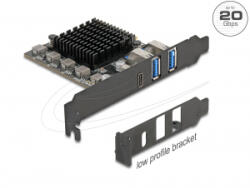 Delock PCI Express x4 kártya - 1 x USB 20 Gbps USB Type-C + 2 x USB 10 Gbps A-típusú - alacsony profilú formatényező (90891) (90891) - aqua