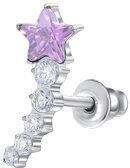 LUCA BARRA acél fülbevaló rózsaszín csillaggal és fehér kristályokkal