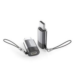 Awei a12 adapter, lightning aljzat - type-c, adatátvitel és töltés, otg, világosszürke (A12)