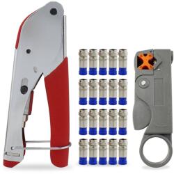 Narpo Kit instalator cablu CATV, TL-H518A, cleste dezizolat cablu, cleste compresie mufe F si 20 mufe F mama (KitCatv) Trusa unelte