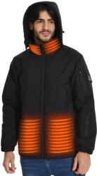 Dollcini Elegant férfi fűthető kapucnis kabát, téli kapucnis dzseki USB fűtési rendszerrel Szélálló elektromosan szigetelt kabát Fekete XS (k0228-0401-053)