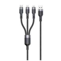 Awei cl-975 adatkábel 3in1, usb - lightning/microusb/type-c, 100w, gyorstöltő, 120cm, fekete (CL-975)