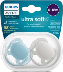 Philips SCF091/17 cumi készlet, 2db, Ultra puha, 6-18 hónap, Fogszabályzó, BPA nélkül, Szürke/Kék (SCF091/17)