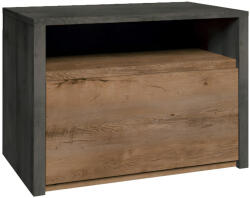 TEMPO KONDELA Éjjeliszekrény, Tölgy Lefkas Sötét/Smooth Szürke, Montana Sn