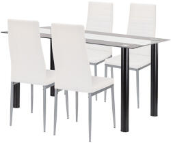 Leziter Denton Étkezőgarnitúra - 140cm Üvegasztal, 4 Szék - Fehér/Szürke