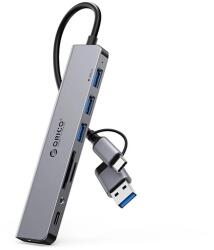 ORICO USB+Type-C HUB 8in2 (elosztó, 4 USB+Type-C+3.5mm jack+2 TF/SD kártya aljzat, 30cm) SÖTÉTSZÜRKE YSA8-U3 (YSA8-U3)