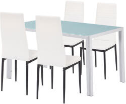 Leziter Mabel Modern 5-részes Étkezőgarnitúra - Fehér/Fekete, Üveg Asztallap