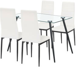Leziter Nash Étkezőgarnitúra - 4 Székkel, Üveg Asztallal - Fehér/Fekete