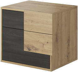 TEMPO KONDELA Éjjeliszekrény, Fekete Norvég Fenyő/Artisan Tölgy, Bafra - fizz