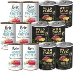 Brit BRIT MONO PROTEIN TUNA & SWEET POTATO 6x400g + Wild Farm Monoprotein Wild Boar 6x400g