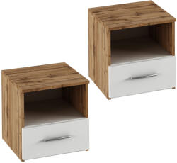 TEMPO KONDELA Éjjeliszekrény, 2 Db, Tölgy Wotan/Fehér, Gabriela - fizz