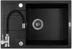 Laveo SRB_713T+SAP4-F090KB - LAVEO Barbados 65 mini csepptálcás gránit mosogató dugókiemelővel 650X440 szemcsés fekete + ZEGOR csaptelep fekete (SRB_713T+SAP4-F090KB)