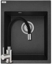 Laveo SRO_710Y+SAP4-F090KB - LAVEO PICO 390X500 egymedencés gránit mosogató szifonnal szemcsés fekete + ZEGOR csaptelep fekete (SRO_710Y+SAP4-F090KB)