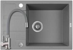 Laveo SRB_513T+SAP4-F090GY - LAVEO Barbados 65 mini csepptálcás gránit mosogató dugókiemelővel 650X440 szürke + ZEGOR csaptelep szürke (SRB_513T+SAP4-F090GY)