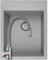 Laveo SRO_510Y+SAP4-F090GY - LAVEO PICO 390X500 egymedencés gránit mosogató szifonnal szürke + ZEGOR csaptelep szürke (SRO_510Y+SAP4-F090GY)