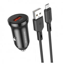 BOROFONE BZ18 autós, szivargyújtós töltő, fekete (18W, 3A, 1 x USB-A + microUSB töltőkábel)