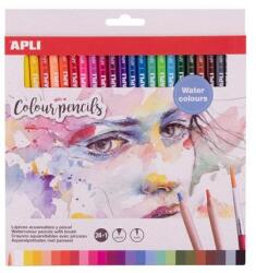 APLI Akvarell színes ceruza készlet, háromszögletű, ecsettel, APLI, 24 különböző szín (18913) - mystock