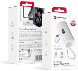 Forcell F-Energy Power Plug F5K3 PD 20W 5000 mAh külső akkumulátor beépített USB C csatlakozóval, fehér