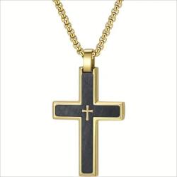 HARAHU VQ-38805 Férfi Nyaklánc Kereszt Medállal - Arany / Fekete / 60cm KP38805