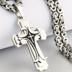  SB-38774 Nyaklánc Kereszttel - Ezüst / Fekete / 70cm