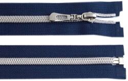 Fashion Spirál fogú cipzár ezüst fogazással No 7, 7mm, 70cm hosszú, sötétkék-ezüst, 270373