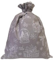  Mikulás zsák - ajándékátadó textil tasak -25x35 cm / Szürke alapon karácsonyi motívumok