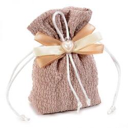 AFI Mogyoróbarna textilzsákocska masnival és szívvel - 12x3 cm (IMO-AFI-161163)