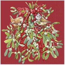 Ihr BIRDS IN MISTLETOE papírszalvéta csomag 33x33cm, Piros (L1088610)