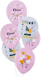  6 darabos latex lufi szett - Happy Birthday - Rózsaszín és fehér