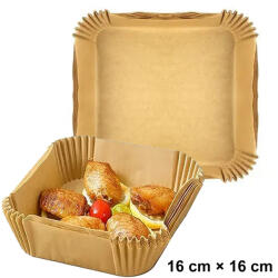  50 darabos sütő papír forrólevegős sütőhöz - Négyzet - 16 cm × 16 cm - Air fryer sütőpapír