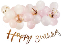  26 darabos lufi szett - Happy Birthday banner - Rózsaszín és fehér