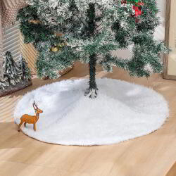 Ruhhy Covor Alb pentru Bradul de Craciun, Diametru 90 cm, Pufos Imitatie Blana/Zapada (22226) Covor