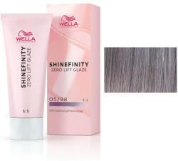 Wella Shinefinity Zero Lift Glaze félig permanens áttetsző festék, 05/98 Steel Orchid szatén világosszürke gyöngy, 60 ml