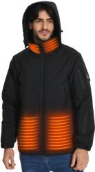 Dollcini Elegant férfi fűthető kapucnis kabát, téli kapucnis dzseki USB fűtési rendszerrel Szélálló elektromosan szigetelt kabát Fekete S (k0228-0401-054)