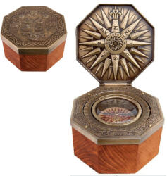  Kardán tengeri sárgaréz iránytű fadobozban - reprodukció - H43